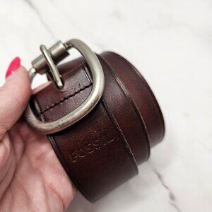 Fossil Brown Leather Belt Western Distressed Cowgirl Rodeo Silver Hardwear M